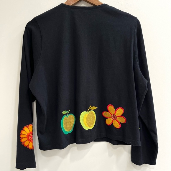 Michael Simon "lite" Black Cardigan Jacket Embroidered Fruit Novelty Print Large - Picture 4 of 8